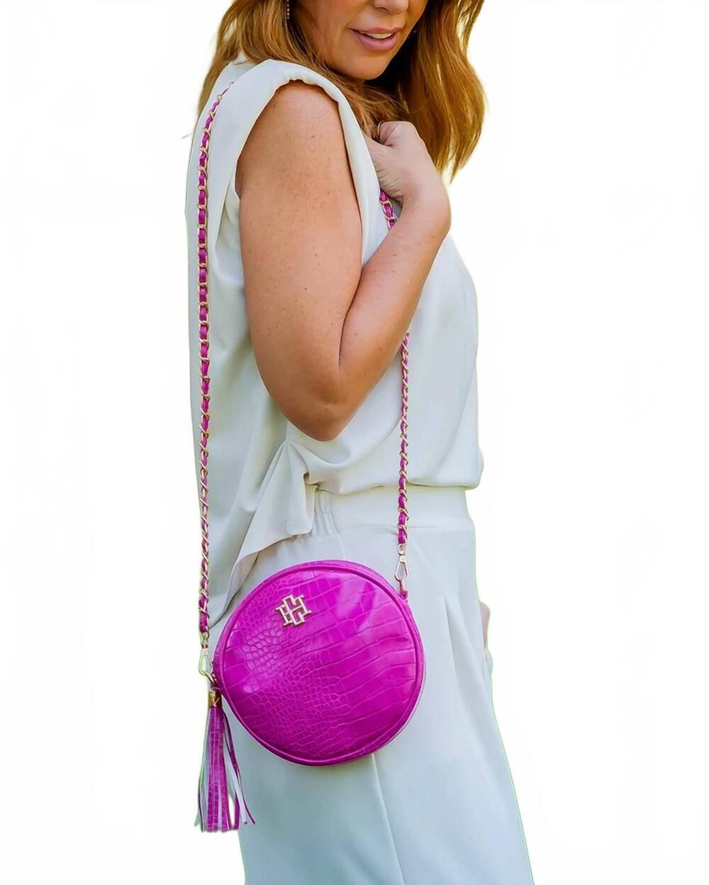 NEW CAROLINE HILL cece circular crossbody bag in hot pink